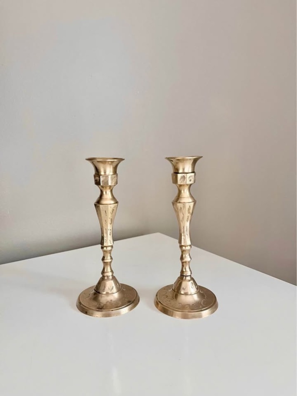 Vintage Etched Brass Candleholders